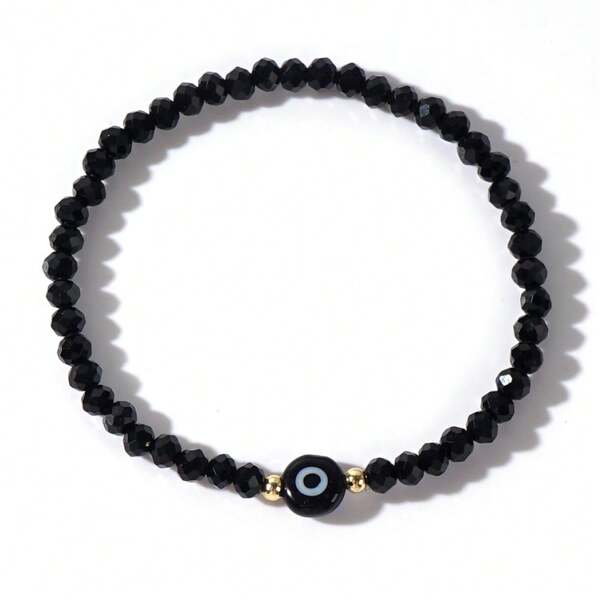 1pc Glass Demon Eye & Iron Agate Beaded Crystal Pearl Bracelet For Women