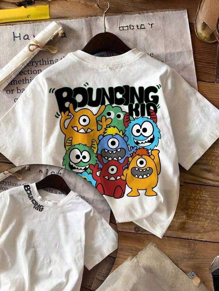 Unisex Printed Boucing KID Front And Back Children's And Youth T-Shirt - trắng - Xem 1