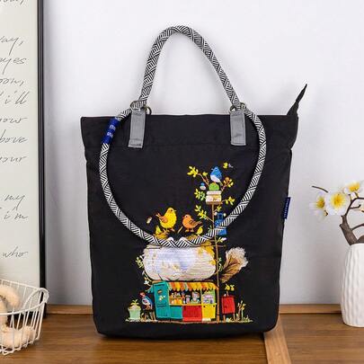 1 Stück neue hochwertige Cartoon Vogelnest Tragetasche, wasserdicht vielseitig modische Pendlertasche, lässige Schultertasche, Segeltuch & Nylon