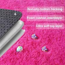 Fluffy Modern Area Rugs For Living Room Bedroom,Plush High Pile Purple Rug For Kids Girls Room Nursery Home Decor, Upgrade Non-Slip Girls Bedroom Soft Indoor Rug - 玫紅色 - 查看 8