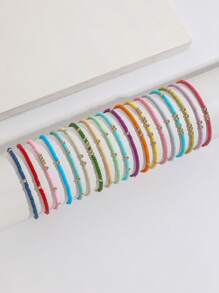 19件彩色玻璃珠弹力手链，手工串珠手链，波西米亚风格（CCB米珠，颜色随机） - 金色 - 查看 4