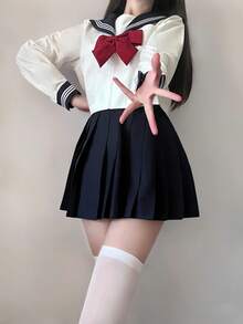 1pc Classic Japanese School Sailor Uniform, Suitable For Cute & Sweet Girls For Photo Shoots/Cosplay, Anime/Manga Characters, Convention Events, Or School-Themed Parties ,Halloween Costume - 彩色 - 查看 2