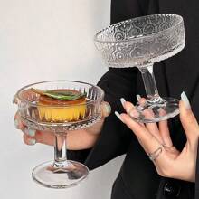 1pc INS Style Home Dessert Pudding Striped Tall Glass Cup For Ice Cream, Cold Drinks, Cocktails, Etc.