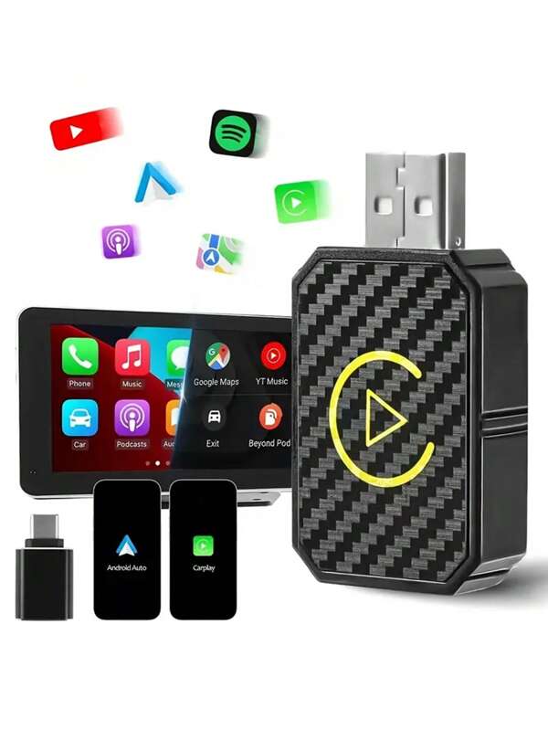 Adaptador CarPlay sem fio para Android Auto - 5 GHz WiFi Tipo C/USB, Plug & Play, Conexão rápida, converte o carro original com fio em um adaptador CarPlay sem fio, compatível com CarPlay, compatível com Android Auto, Adaptador CarPlay | Adaptador CarPlay sem fio | Adaptador Plug & Play, sem bateria
