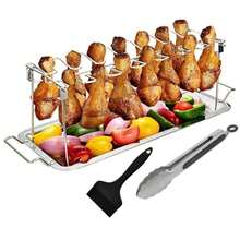 不锈钢便携式折叠多功能烤架，带滴水盘和烤网 - 銀色 - 查看 2