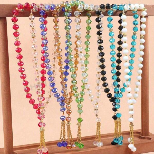 1pc Minimalist 33pcs 10mm Crystal Glass Beads Islamic Prayer Beads, Muslim Rosary, High-End Gift For Daily Prayer