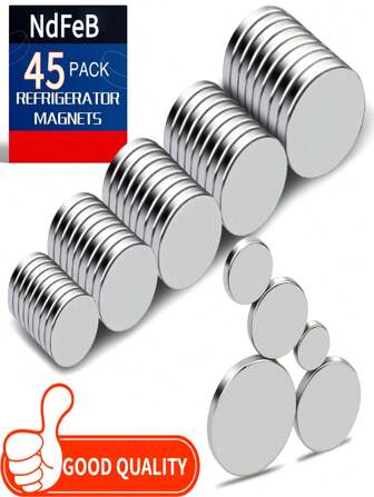 45pcs Mini Round Magnets 10mm X 2mm, Suitable For Refrigerator, Whiteboard, Photos, Stickers, Postcards, Tools, Kitchen, Office Supplies