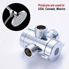 1pc American Style ABS Shower Head Diverter - Silver, Bathroom 3-Way Diverter Valve - ABS Material, Faucet Top Spray Shower Arm 3-Way Splitter Diverter - Silver - View 3