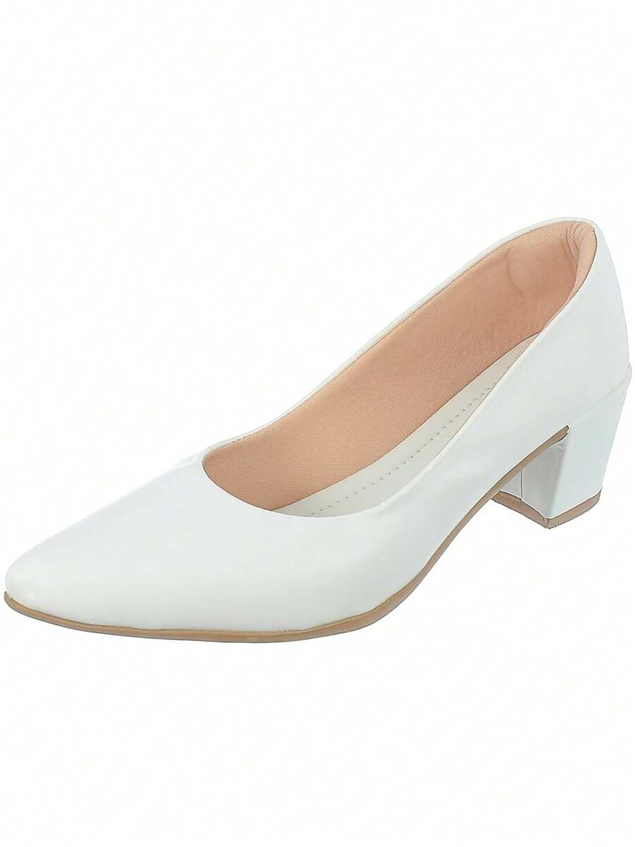 Anna Karol 6cm High Thick Heel Luxury Pointed Toe Pumps - 白色 - 查看 1