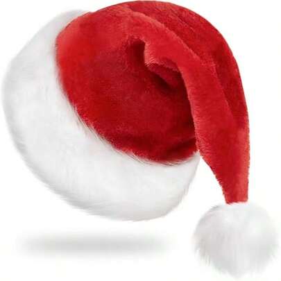 1 Pc Christmas Santa Hat For Adults, Unisex Velvet Classic Holiday Santa Claus Hat For New Year Party Headwear, Adults Men Women - Christmas, New Year Party Supplies & Gifts