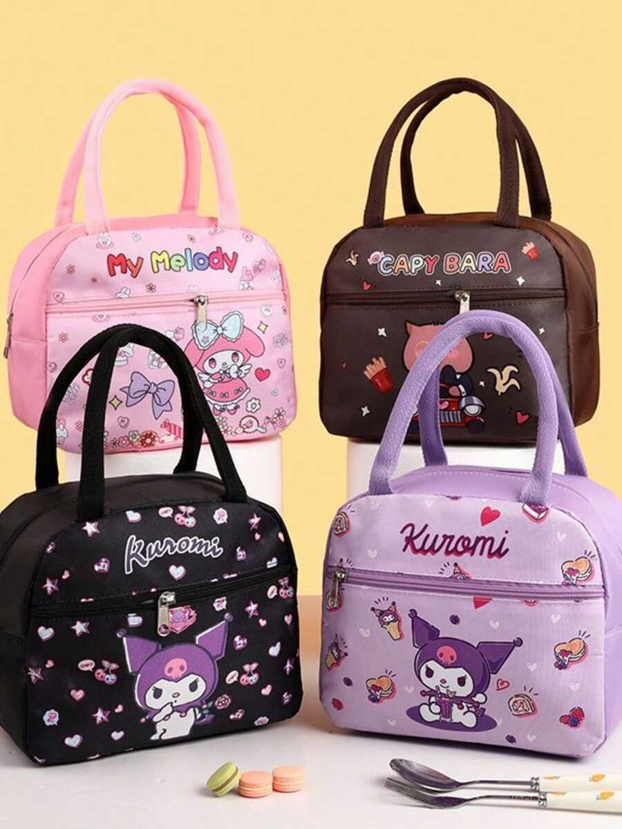Sanrio Kuromi Student Insulated Lunch Bag, Thick Aluminum Layer, Cute Cartoon Insulated Food Bag, Large Capacity Waterproof Bento Box, Cute Gift Set, Suitable For Students