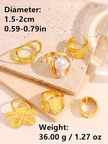 Set 6 Buah Cincin Paduan Emas Asimetris Mewah, Berkilau, Unik, Kreatif, dan Bergaya Vintage untuk Wanita, Cocok untuk Sehari-hari, Pesta, Liburan, dan Perjalanan. - MultiWarna - View 11