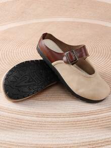 Retro Leather Sandals, Casual Slippers, Closed Toe Half Slippers - Beige - View 8