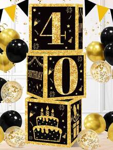 Bộ 3 hộp trang trí sinh nhật 18/21/30/40/50/60/70/75 tuổi, màu đen & vàng, hộp đựng bóng bay chúc mừng sinh nhật, đồ dùng trang trí tiệc sinh nhật bằng giấy theo chủ đề. - Nhiều màu - Xem 18