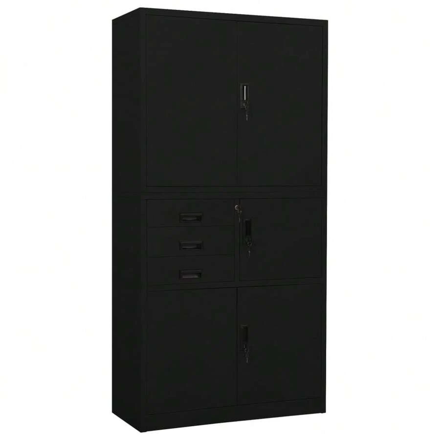 Larryhot Armario de Oficina Negro 90x40x180 cm Acero, bonito y práctico, ideal para almacenaje y decoración del hogar - Negro - Ver 1