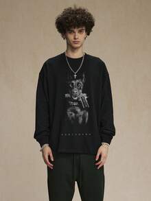 Tiny Spark 杜宾犬枪图案长袖黑色T恤 - 黑色 - 查看 4