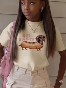 1 Pieza Camiseta de cuello redondo de manga corta con estampado de gafas de sol para niña preadolescente, camiseta gráfica de verano para adolescentes, diseño genial que fomenta la imaginación y la autoexpresión