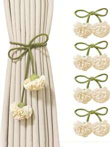 2 件花卉窗帘绑带，配优雅装饰窗帘绳，绿色长绳花卉图案，家居和办公室窗帘杆配件，美观时尚的家居装饰 - 彩色 - 查看 2