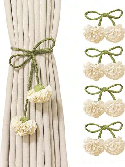 2 件花卉窗帘绑带，配优雅装饰窗帘绳，绿色长绳花卉图案，家居和办公室窗帘杆配件，美观时尚的家居装饰