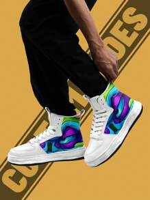 定制高帮靴，仿皮鞋面，个性化设计，上传您的图片，柔软舒适，街头风格，时尚定制礼物，适合妈妈/爸爸/她/他/女朋友/男朋友/妻子/丈夫/朋友 - 黑色 - 查看 5