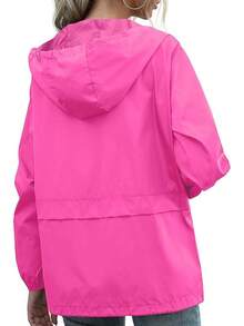 PESION Women's Waterproof Raincoat Lightweight Rain Jacket Hooded Windbreaker With Pocket For Outdoor - Màu hồng có lót - Xem 3