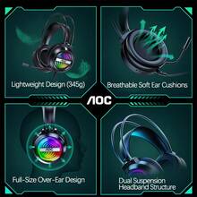AOC GH120 Gaming Headset 50mm Large Driver Unit Powerful Sound RGB Colorful Dynamic Lighting Lightweight And Comfortable To Wear Noise-Cancelling Microphone White - White - View 5