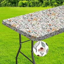 1pc Floral Print Elastic Edge Tablecloth - Washable Polyester Outdoor Cover, Suitable For Camping, Picnics And Garden Parties - Vibrant Design, Indoor/Outdoor Use, Picnic Tablecloth - Black - View 11
