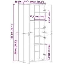 Aparador Alto Larryhot Blanco 80x35x180 cm Madera de Ingeniería, Hermoso y Práctico, Ideal para Almacenaje y Decoración del Hogar - Blanco - Ver 10