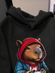 Tween Boys' Cartoon Pattern Warm Sweatshirt - Black - View 3