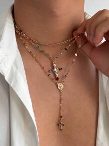 Fashionable Diamond Studded Cross Necklace, Men's High-End Sense, Hip-Hop Niche, Layered Collarbone Chain