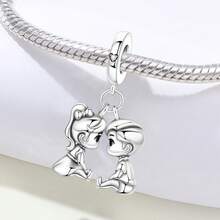 CYCUFF Mặt dây chuyền mạ bạc, thiết kế dễ thương hình đôi bạn thân bé trai và bé gái, thích hợp để tự làm vòng tay, dây chuyền, quà tặng sinh nhật hoặc quà tặng cho nữ giới lý tưởng. - Bạc - Xem 3