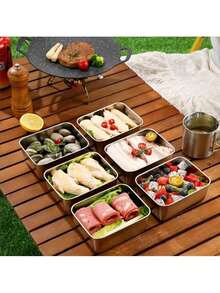 不锈钢密封食品储存容器，带防漏盖 - 非常适合午餐、零食和餐食准备 - 可重复使用且耐用，适用于水果、蔬菜等 - 非常适合家庭和办公室使用，方形餐食准备容器不锈钢容器 - 彩色 - 查看 10