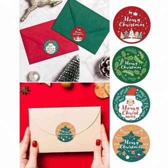 1 rulle, söt jultema julkuvert presentförpackningsklistermärke, julklistermärkesrulle, avtagbar vattentät rund glad jul-etikett, gör-det-själv tårtpapper koppinsatsetikettpapper, jul juldekorationer julpyjamas julklappar juldekor