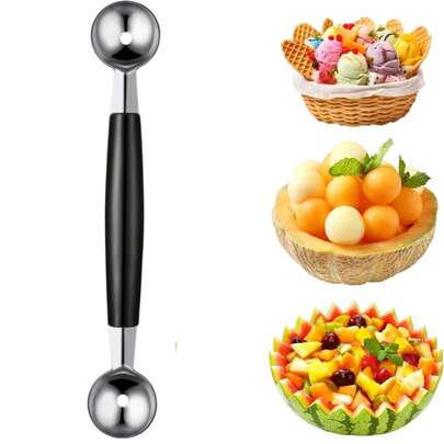 1 件/2 件双面水果瓜球勺，2 合 1 不锈钢瓜球器，适用于西瓜哈密瓜冰淇淋，不锈钢双头水果冰淇淋球勺，DIY 水果拼盘球工具勺，适用于西瓜/冰