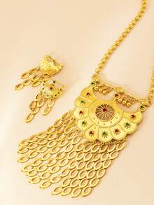 3pcs/Set Vintage Luxury Crescent Moon Earrings And Necklace Set With Gold Coin Fringe Jewelry For Women Weddings And Party Occasion - Yellow Gold - View 9