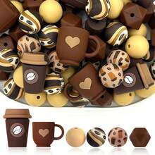 8/25/28/80pcs 3D Star Silicone Bead Set, Includes 15mm Coffee Bean Printed Round Beads. Brown & Green Round Beads Suitable For Jewelry Making, DIY Earrings, Necklaces, Bag Chains, Pen Decorations, Phone Straps - Perfect For Coffee Lovers - New Coffee Series - View 20