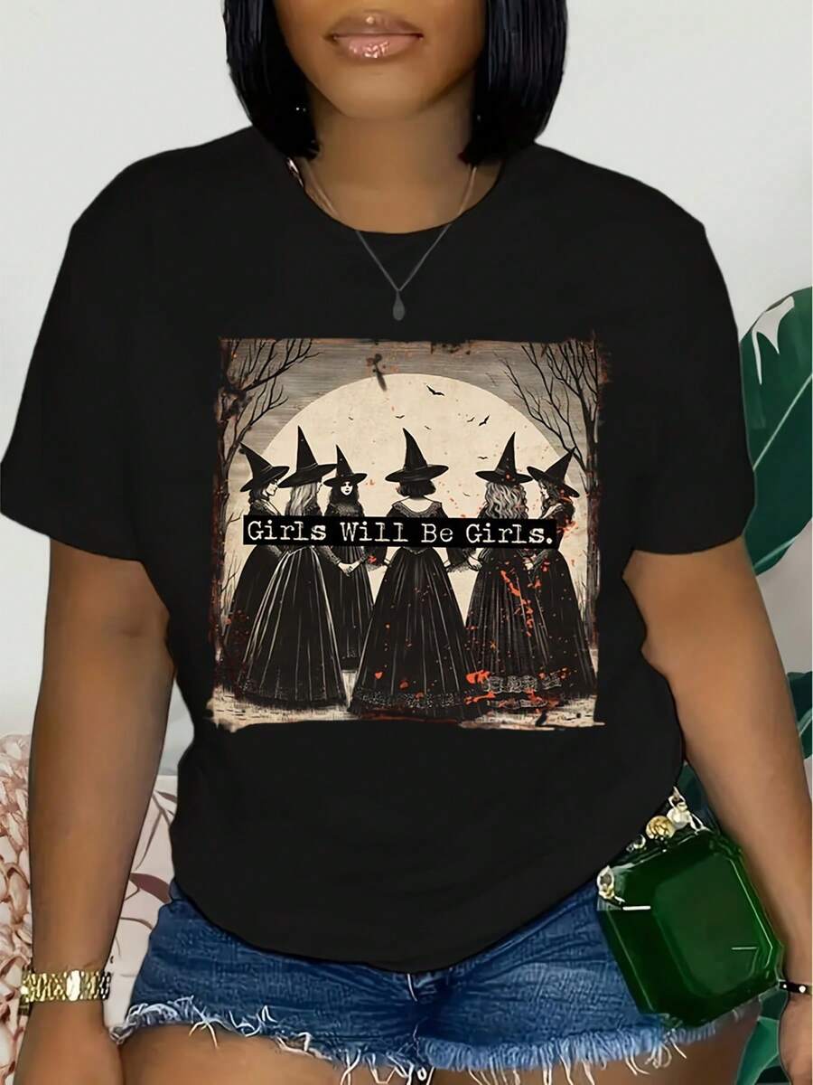 Vintage Girls Will Be Girls Witch Halloween Shirt, Funny Witch Vintage Shirt, Vintage Halloween Women Shirt, Witchy Vibes Shirt,Witchy Shirt - màu đen - Xem 1