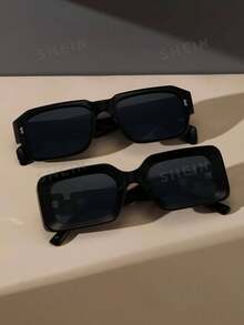 2pcs Classic Square Plastic Frame Fashion Glasses Set Rectangular Shape Shades - Grey - View 2