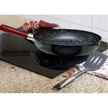 Frying Pan Set 3 Piece – 20/24/26cm Non-Stick Marble Coating – Induction Compatible Skillets – Black Marble, Cool-Touch Wooden Handle – Scratch Resistant, Dishwasher Friendly – Even Heating Aluminum Cookware - Black - View 4