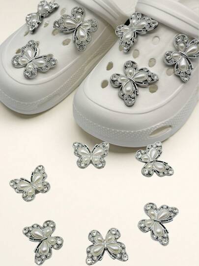 Suricat 6 قطع من إكسسوارات الأحذية الأنيقة لل- DIY، زينة فراشة من الألماس واللؤلؤ الراتنجي، مناسبة للأحذية الشاطئية والصنادل والأحذية المفرغة، أزرار أحذية قابلة للفصل، هدايا عطلات