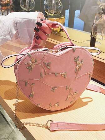 Nueva bolsa de hombro casual con forma de corazón de encaje de moda para mujer, verano