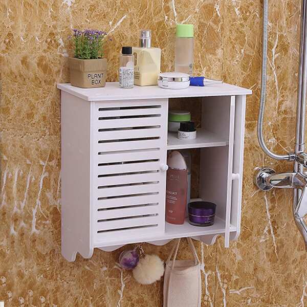 Armadio da parete per bagno bianco a 2 ripiani, per riporre cosmetici sotto la doccia, decorazione per il bagno, organizer per trucchi estivi per doccia, WC o ristrutturazione.