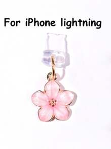 1 pezzo Tappo antipolvere per porta di ricarica con design a fiori di ciliegio/sakura, ciondolo in lega di alta qualità, delicato, dolce e alla moda, lavorazione a olio fluido, adatto per decorazioni primaverili ed estive, accessorio decorativo per porta di ricarica di telefono, tablet, auricolare, Kindle, tappo in silicone trasparente, adatto come piccolo regalo, protegge la porta di ricarica da acqua, umidità e sporco, compatibile con connettore Lightning/Type-C per iPhone, si fissa saldamente in posizione