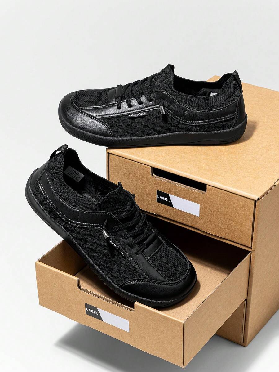 HOBIBEAR Unisex Slip-On Sneakers, Asymmetrical Print, Soft Rubber Sole, Wide Fit, Breathable & Comfortable, High-Quality European And American Walking Shoes, Suitable For Spring, Summer And Autumn - Black - View 1