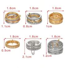 1 件优雅奢华的铜镀 18k 金锆石闪亮钻石别针多环戒指女士，派对宴会婚礼庆典节日派对日常佩戴，婚礼季节重型多环戒指女士珠宝