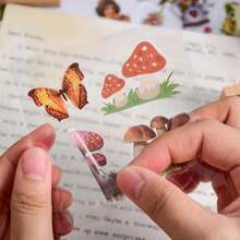 510pcs Plants Floral Scrapbook Stickers Kit Vintage Flowers Butterfly Mushroom Fall Maple Leaves Transparent Waterproof Stickers Set For Scrapbooking Supplies Aesthetic Junk JournalCraft - Màu vàng - Xem 4
