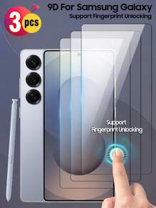 ZYONS 3 件装 9D 兼容三星 Galaxy HD 指纹解锁屏幕保护膜，兼容三星，支持指纹解锁，兼容三星 Galaxy S25 Ultra/S25+/S25/S24 Ultra/24 Plus/24/23/22/21，全覆盖，防指纹，防摔，防刮擦，生日、家人、朋友礼物，手机屏幕保护膜，手机配件屏幕保护必需品，适用于日常防护、办公室、家庭防水钢化玻璃防震
