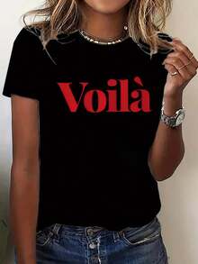 Women's Short-Sleeved Round Neck Simple Printed Pattern T-Shirt, Women's Sportswear