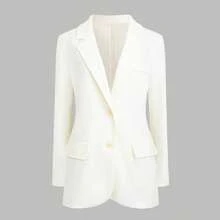 女士休闲缺口领宽肩单排扣长袖宽松白色羊毛西装外套 - 白色 - 查看 7