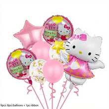 5 pezzi/9 pezzi Palloncini in foil rosa di Hello Kitty di Sanrio, palloncini in foil di alluminio a forma di cartone animato, decorazioni per feste di compleanno, festa della mamma, laurea. Sono molto adatti come elementi decorativi per feste di compleanno, addii al celibato, fidanzamenti, matrimoni, benvenuto al bambino, decorazioni per compleanni, matrimoni, anniversari, festività e palloncini per feste.